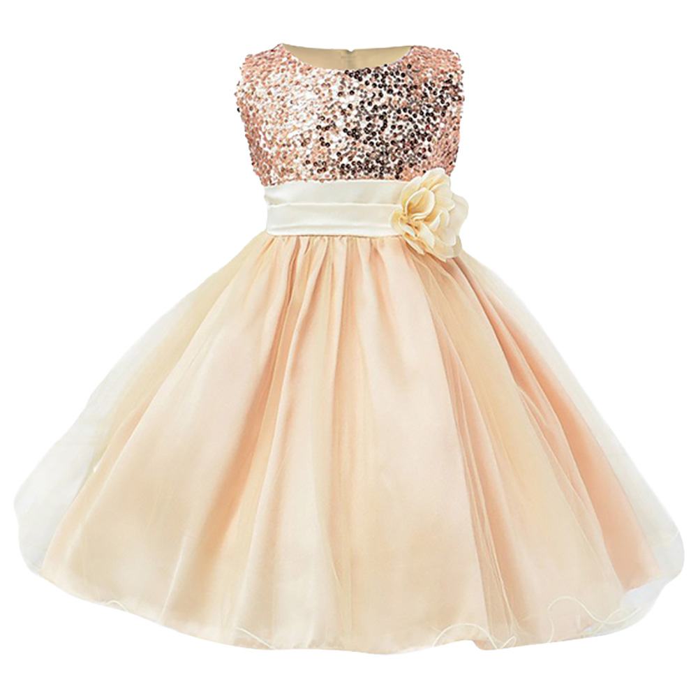 D' Daniela Sparkly Sequins & Flower Dress - Champagne