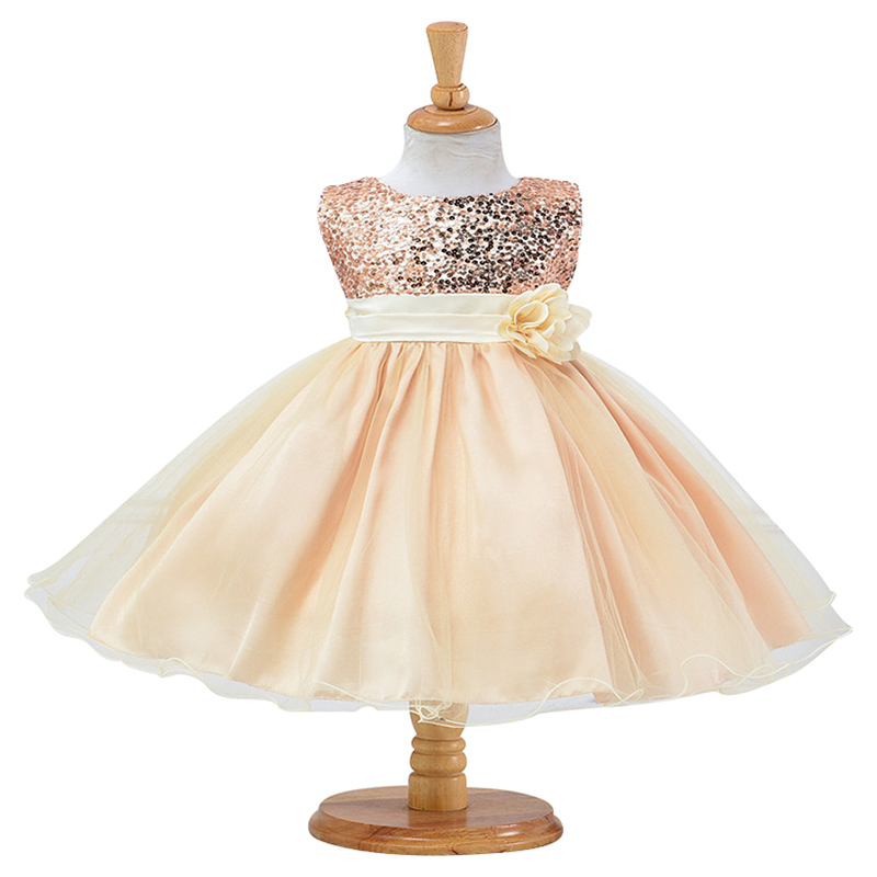 D' Daniela Sparkly Sequins & Flower Dress - Champagne