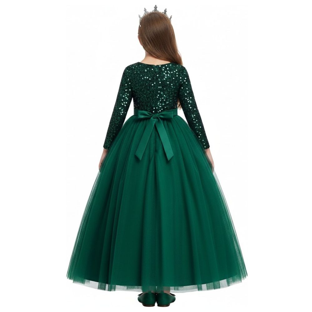D' Daniela Girls Heavy Sequins Party Dress - Dark Green