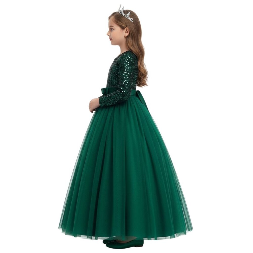 D' Daniela Girls Heavy Sequins Party Dress - Dark Green