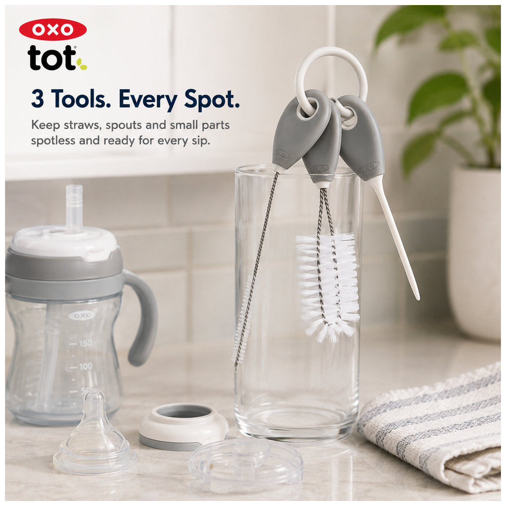 Oxo Tot - Cleaning Set For Straw & Sippy Cup - Gray