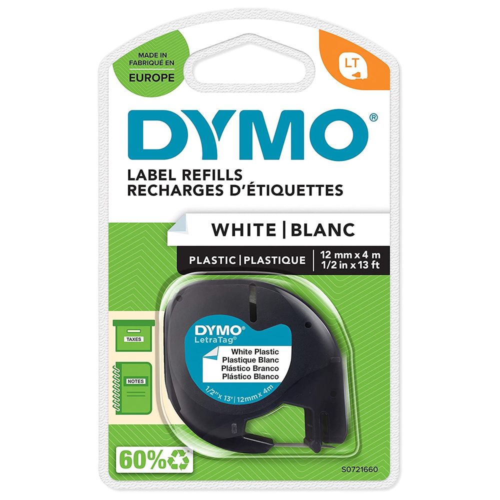 Dymo - Self-Adhesive LetraTag Plastic Tape - White - 0.012x4 m