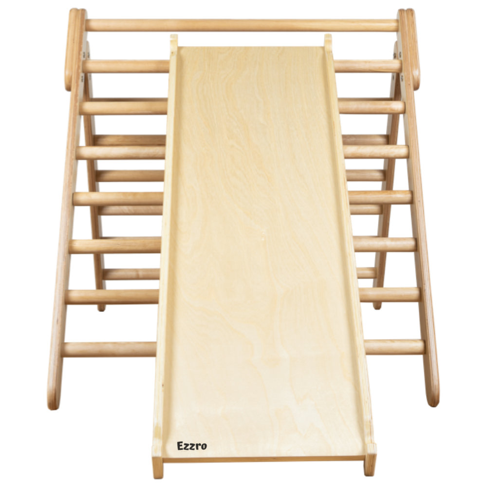 Ezzro - Natural Large Climbing Foldable Pikler Triangle Reversible Board Duo