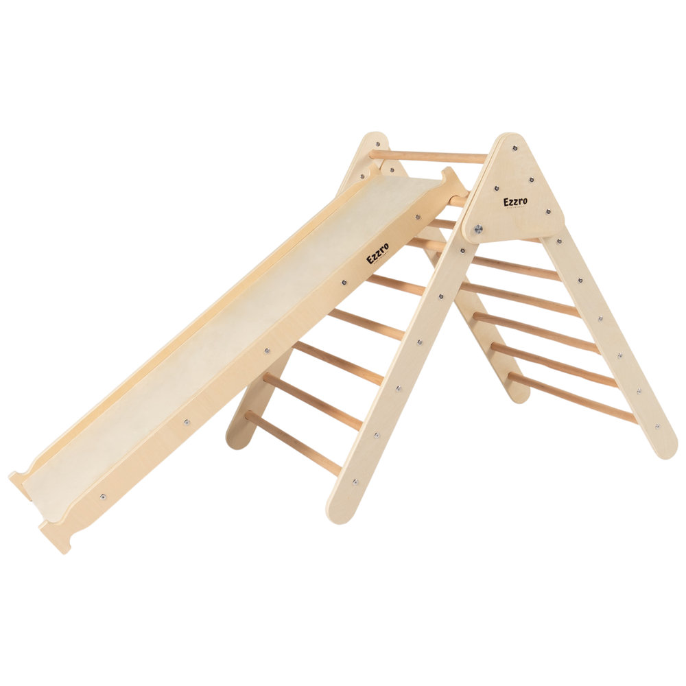 Ezzro - Natural Large Climbing Foldable Pikler Triangle Reversible Board Duo