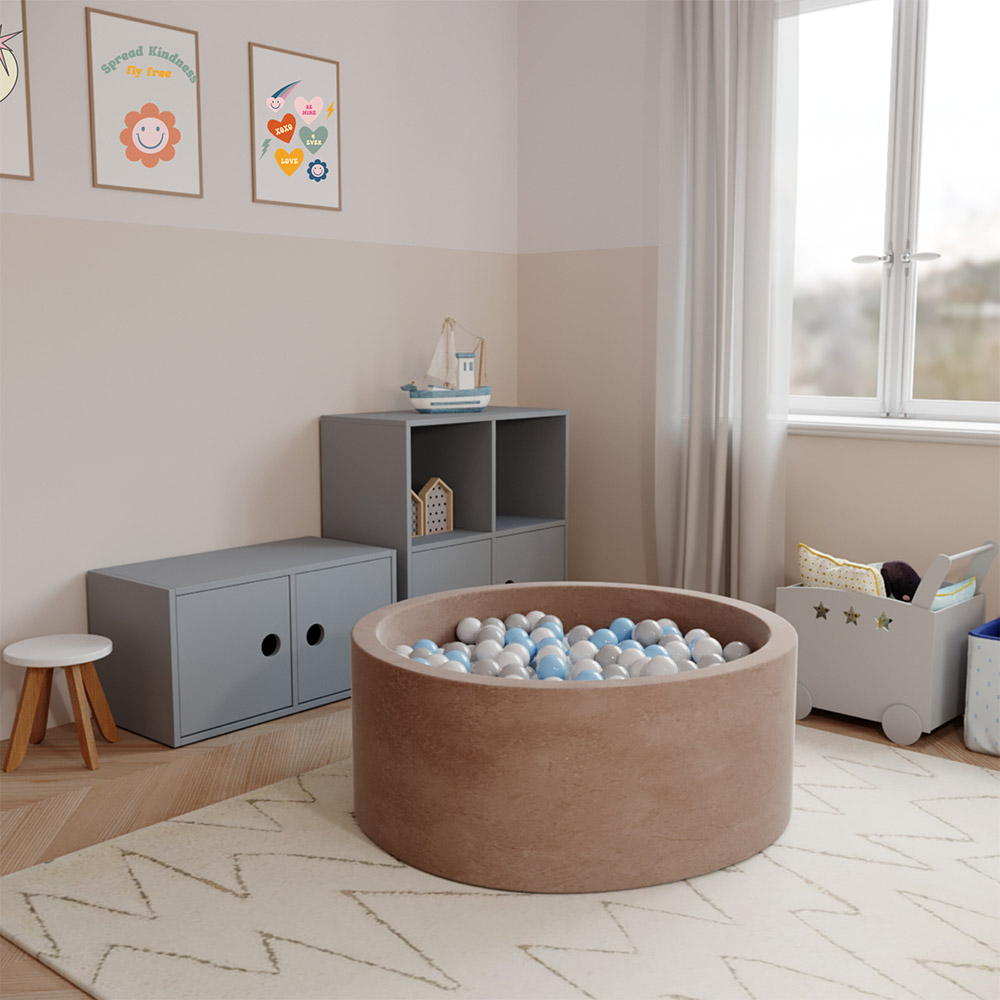 Ezzro - Round Ball Pit Velvet Mocha With 200 Balls - 90 x 40cm
