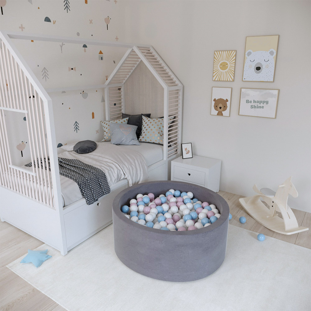 Ezzro - Round Ball Pit Velvet With 100 Balls - 90 x 40cm