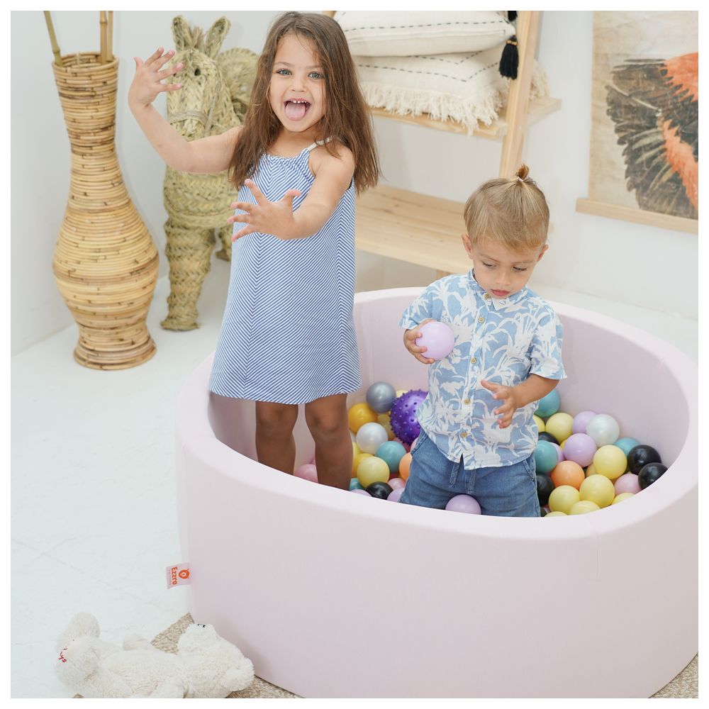 Ezzro - Round Ball Pit 120x50 With 600 Balls (Baby Pink, White) - Light Pink