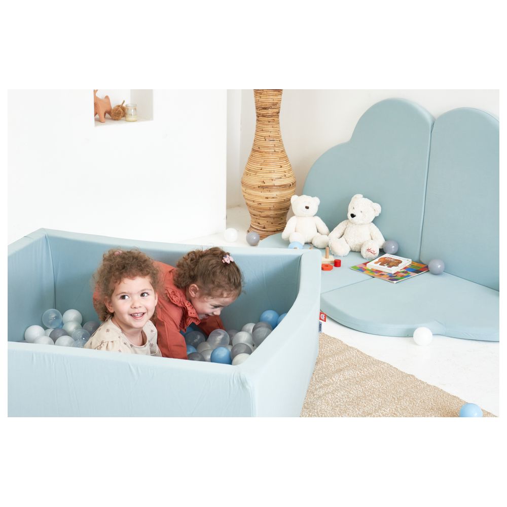 Ezzro - Square Ball Pit 120x120x50 With 400 Balls (Lime, White, Grey, Transparent) - Pale Blue
