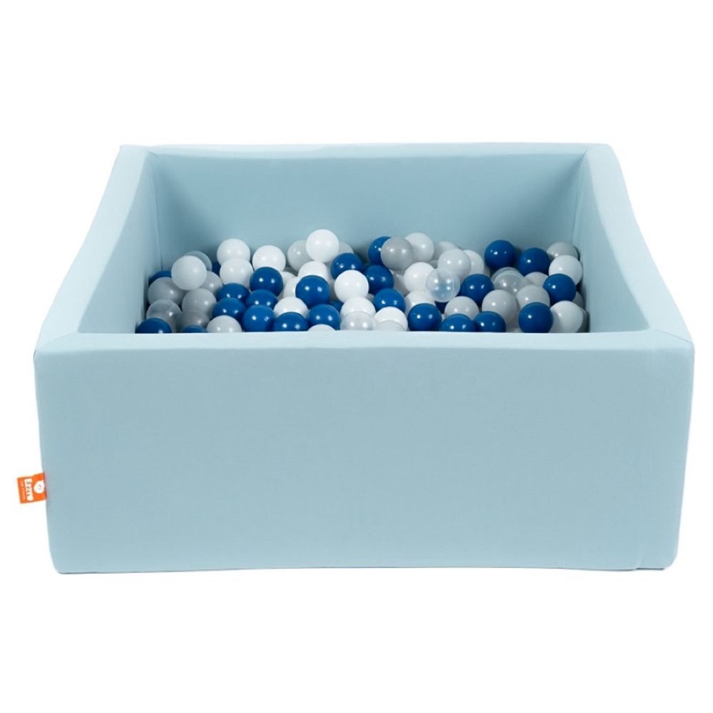 Ezzro - Square Ball Pit 120x120x50 With 600 Balls (White, Navy Blue, Silver) - Pale Blue