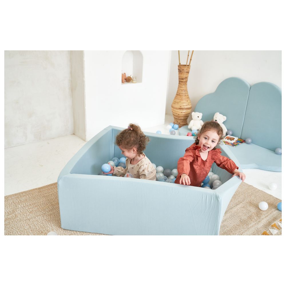 Ezzro - Square Ball Pit 120x120x50 With 600 Balls (White, Navy Blue, Silver) - Pale Blue