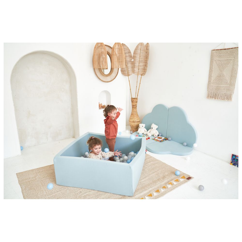 Ezzro - Square Ball Pit 120x120x50 With 600 Balls (Silver, White, Transparent) - Pale Blue