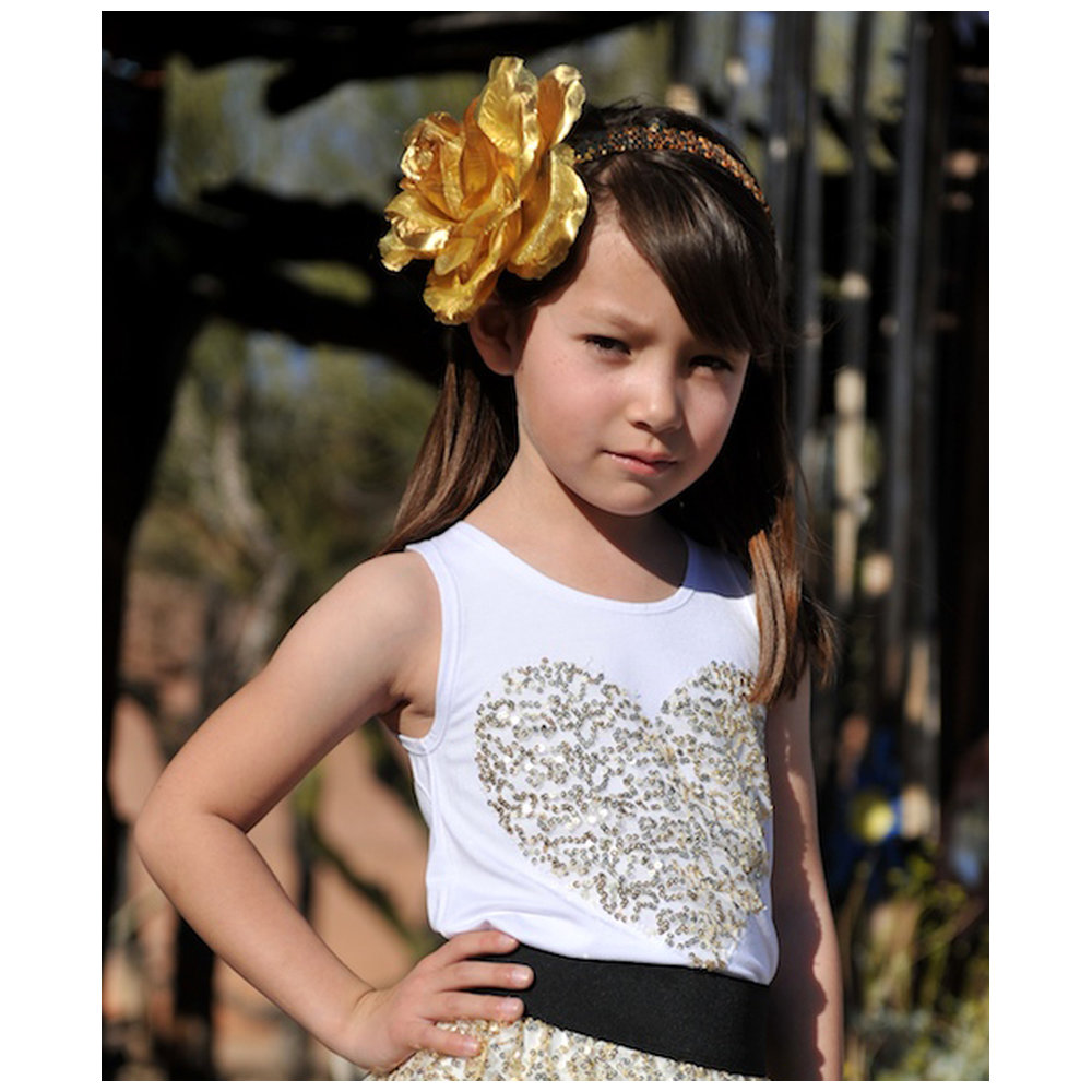 Flowers By Zoe with Gold Sequin Heart Tank - White