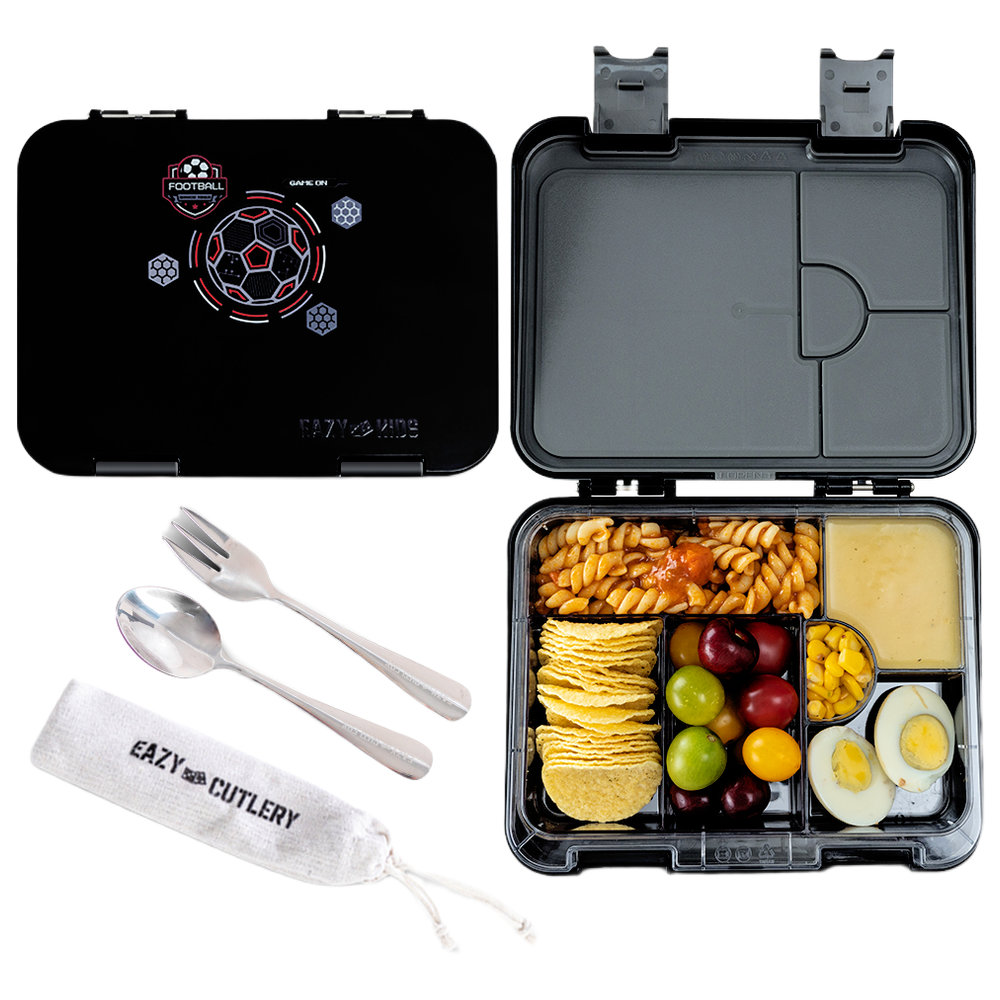 Eazy Kids - 6/4 Convertible Bento Lunch Box Set - Football Black - 1080 ml