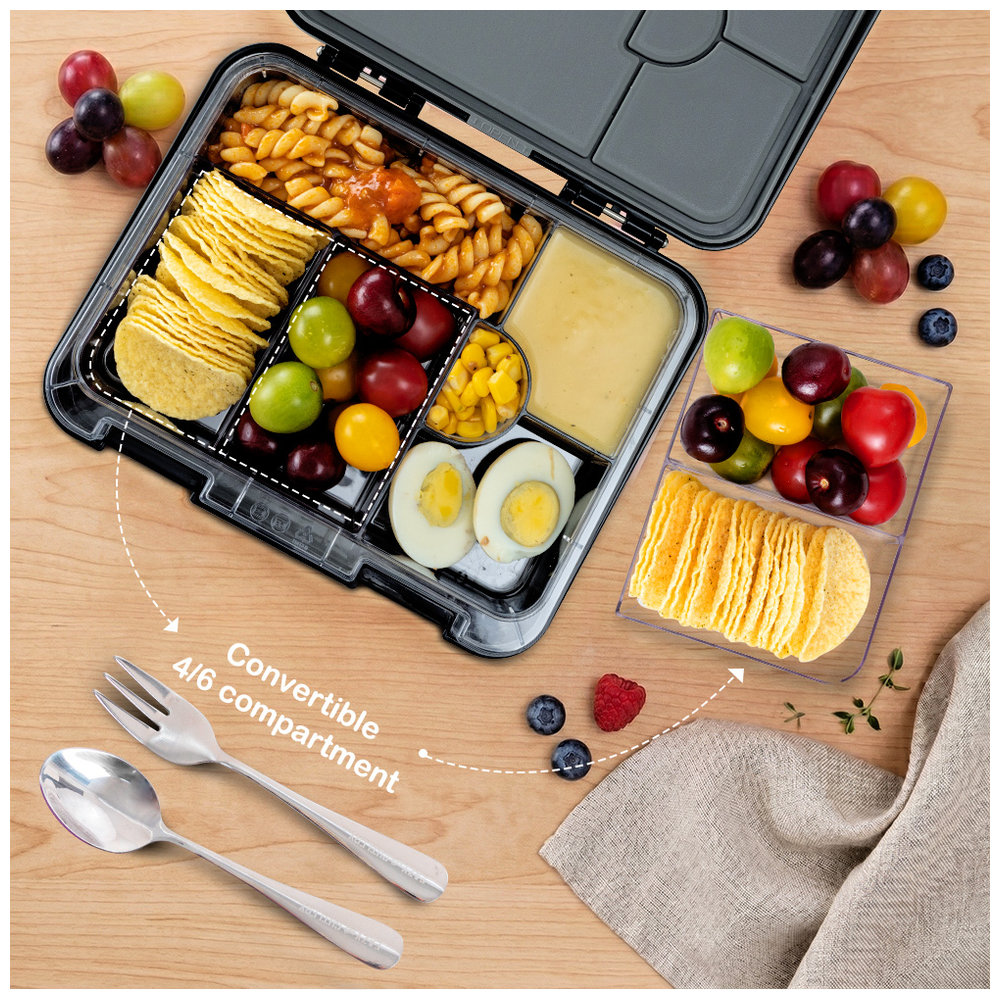 Eazy Kids - 6/4 Convertible Bento Lunch Box Set - Football Black - 1080 ml