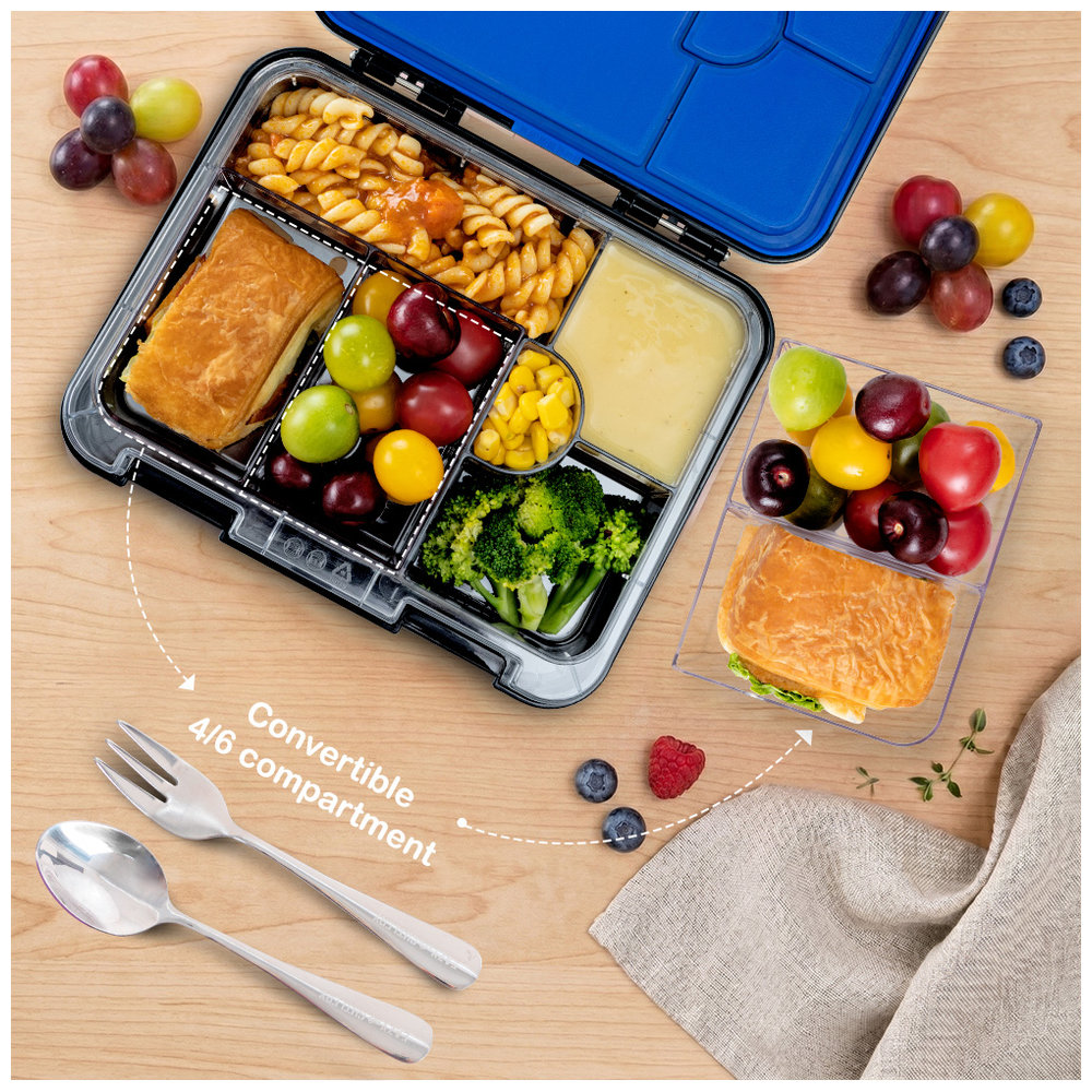 Eazy Kids - 6/4 Convertible Bento Lunch Box Set - Gamer Black - 1080 ml
