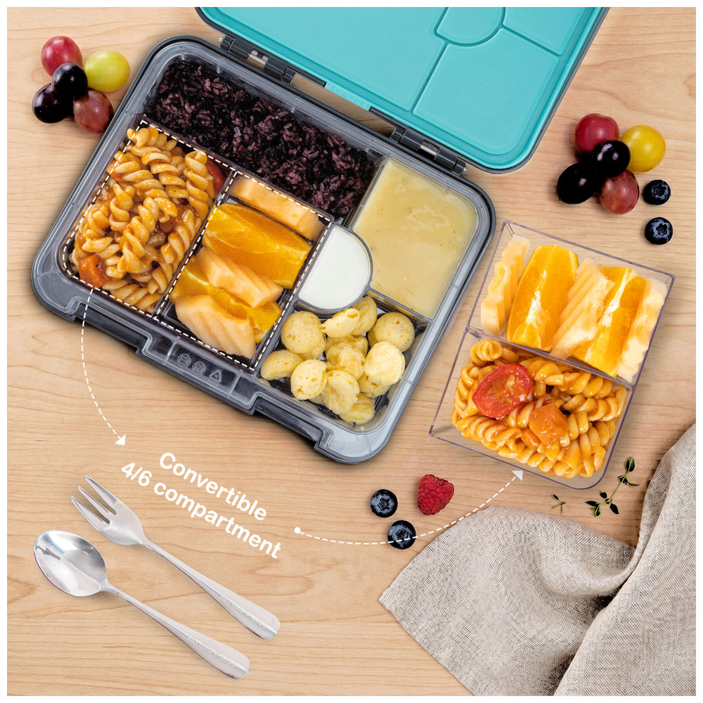 Eazy Kids - 6/4 Convertible Bento Lunch Box Set - Game On Grey - 1080 ml