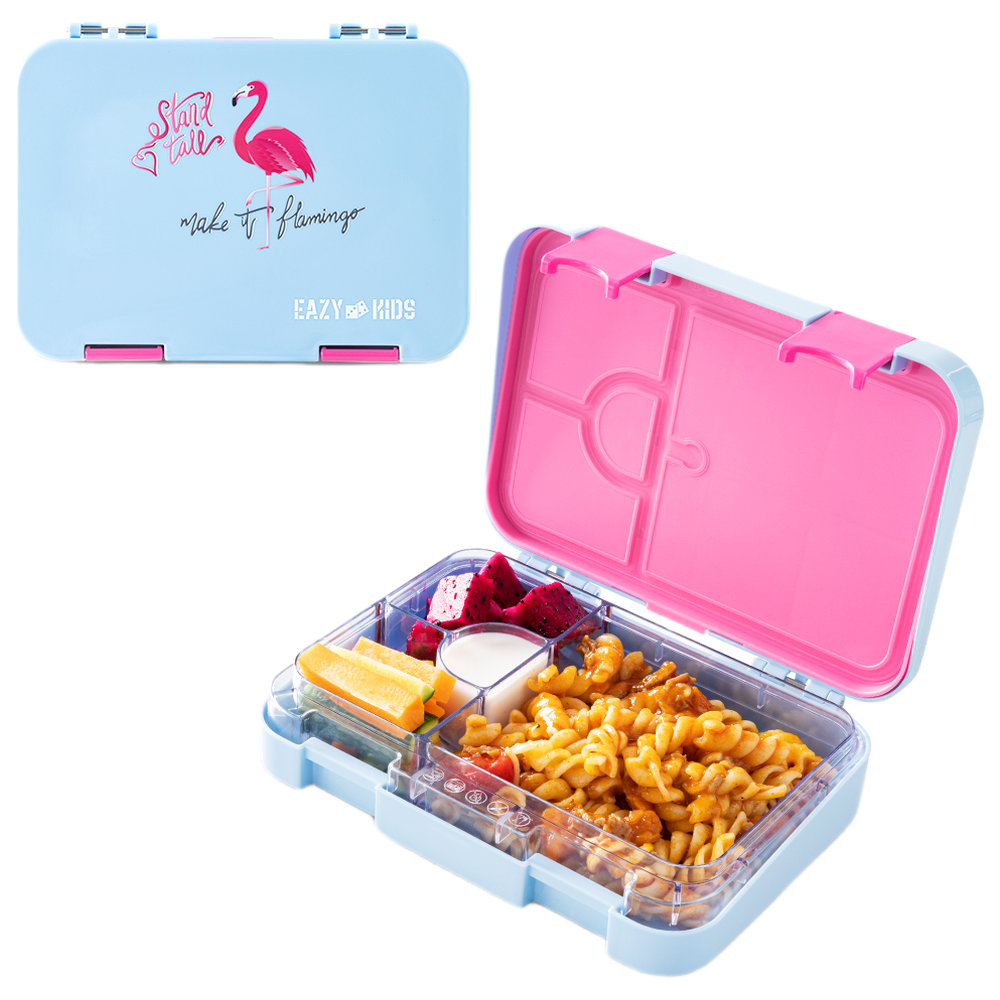 Eazy Kids - 4 Compartment Bento Lunch Box - Flamingo Aqua