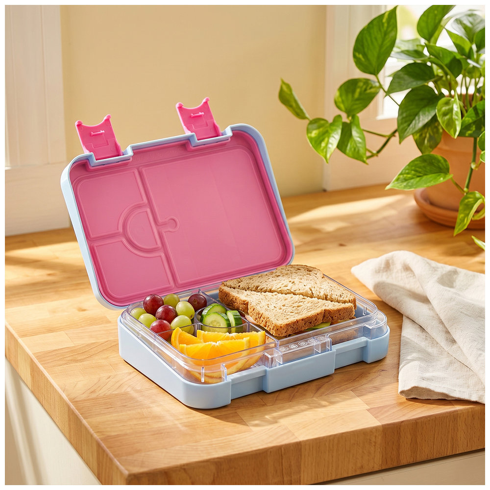Eazy Kids - 4 Compartment Bento Lunch Box - Flamingo Aqua