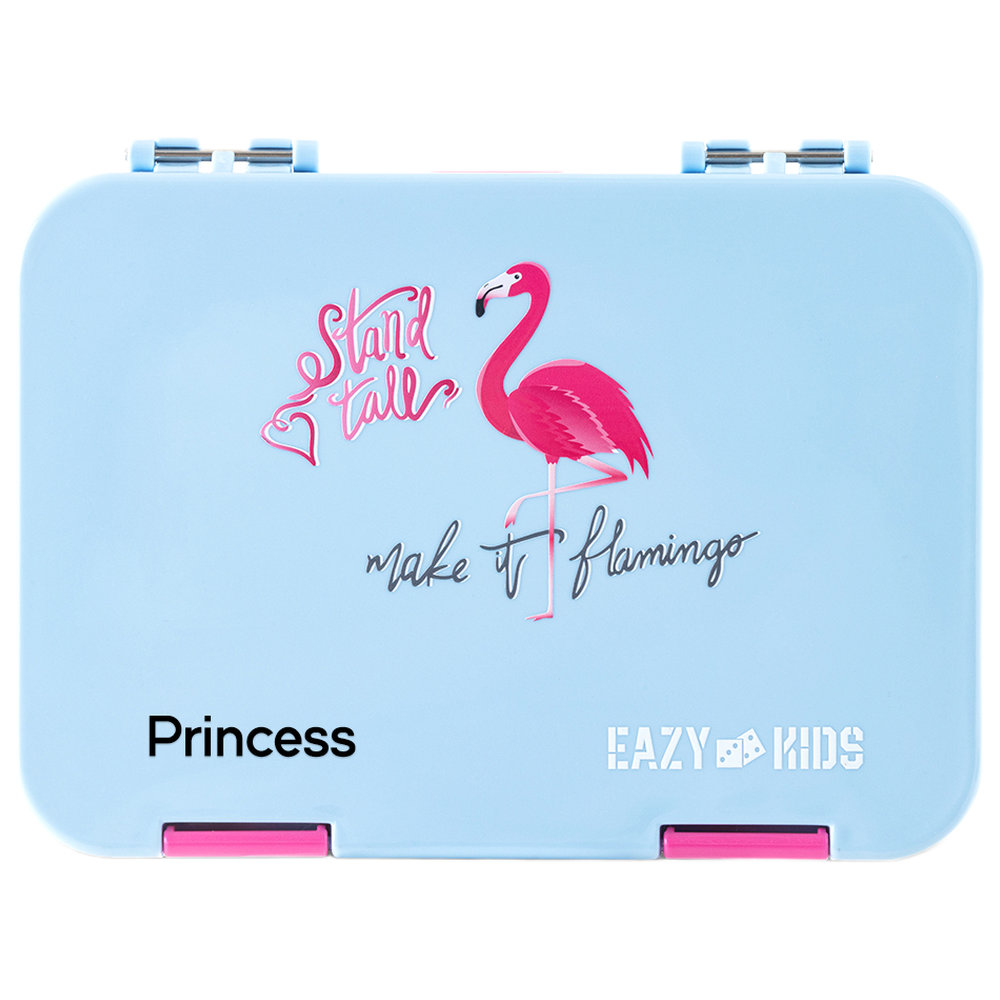 Eazy Kids - Personalized 4 Compartment Bento Lunch Box - Flamingo Aqua