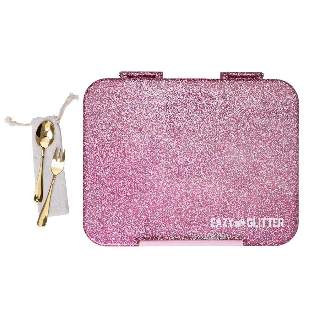 Eazy Kids - 6 And 4 Convertible Bento Lunch Box - Glitter Pink