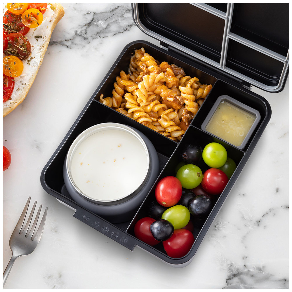 Eazy Kids - 4 Compartments Jumbo Bento Lunch Box With Thermos & Dip Jar