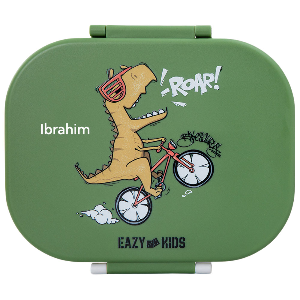 Eazy Kids - Personalized 3/4-Compartment Bento Lunch Box - Dino Green - Pack of 2