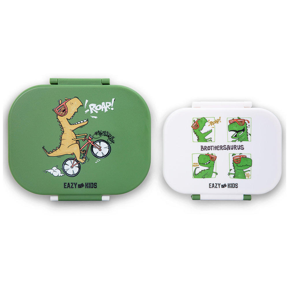 Eazy Kids - Personalized 3/4-Compartment Bento Lunch Box - Dino Green - Pack of 2
