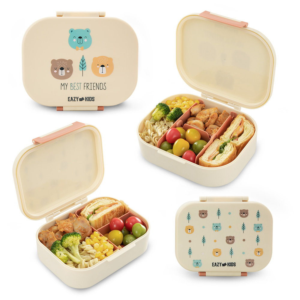 Eazy Kids - Personalized 3/4-Compartment Bento Lunch Box - Friends Ivory - Pack of 2