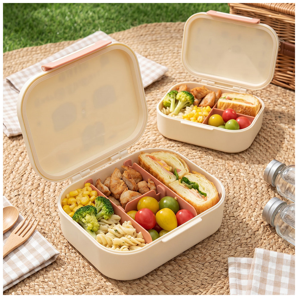 Eazy Kids - Personalized 3/4-Compartment Bento Lunch Box - Friends Ivory - Pack of 2