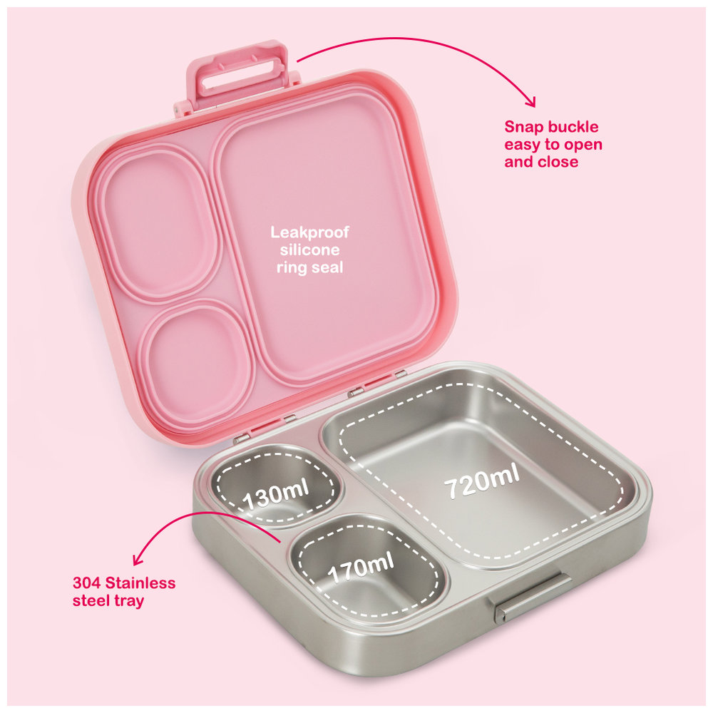 Eazy Kids - Personalized 3-Compartment Premium Stainless Lunch Box With Silicone Lid