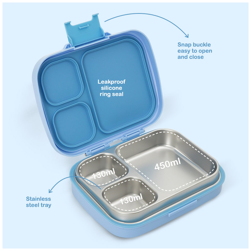 Eazy Kids - Personalized 3-Compartment Premium Stainless Steel Lunch Box - 710 ml