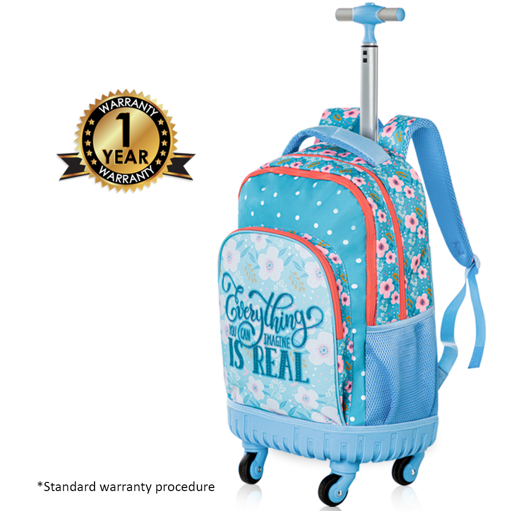 Eazy Kids - 4-wheel School Trolley 3Pc Set - Flora Edition - 18-Inch/46cm