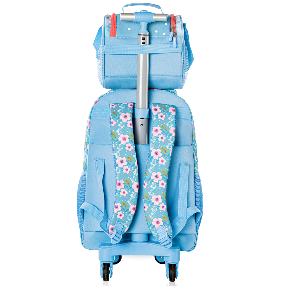 Eazy Kids - 4-wheel School Trolley 3Pc Set - Flora Edition - 18-Inch/46cm