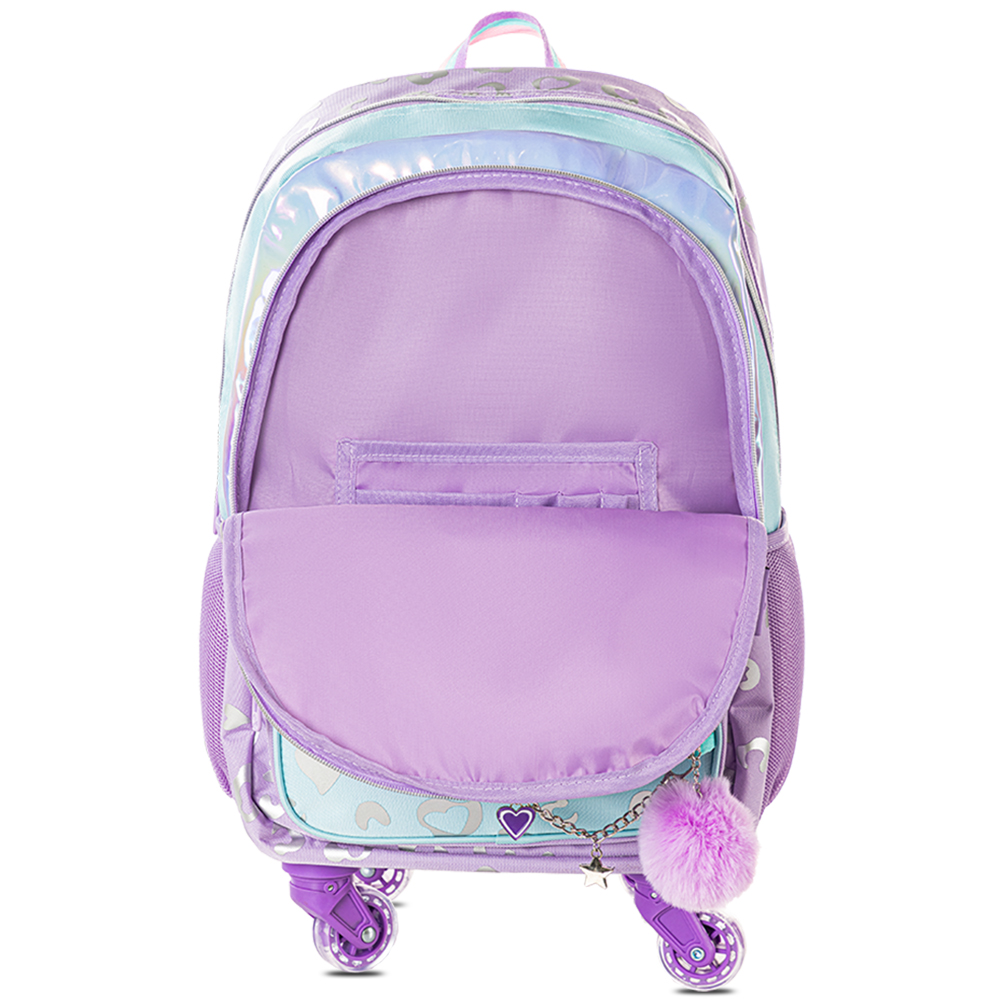Eazy Kids - 4-wheel Trolley School Bag 3Pc Set - Love Purple - 17-Inch/43.5cm