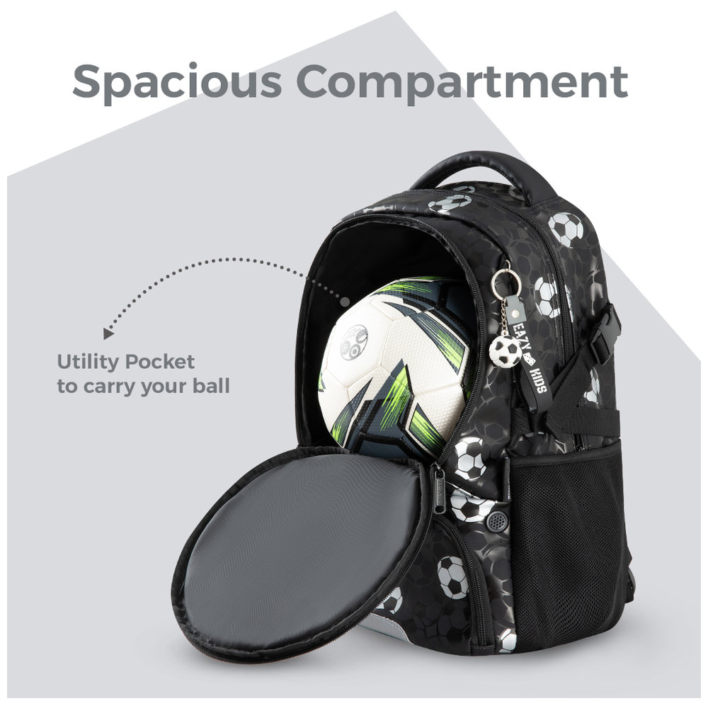 Eazy Kids - Footballer Backpack, Football, Lunch Bag And Pencil Case - Black - 4 Pc Set
