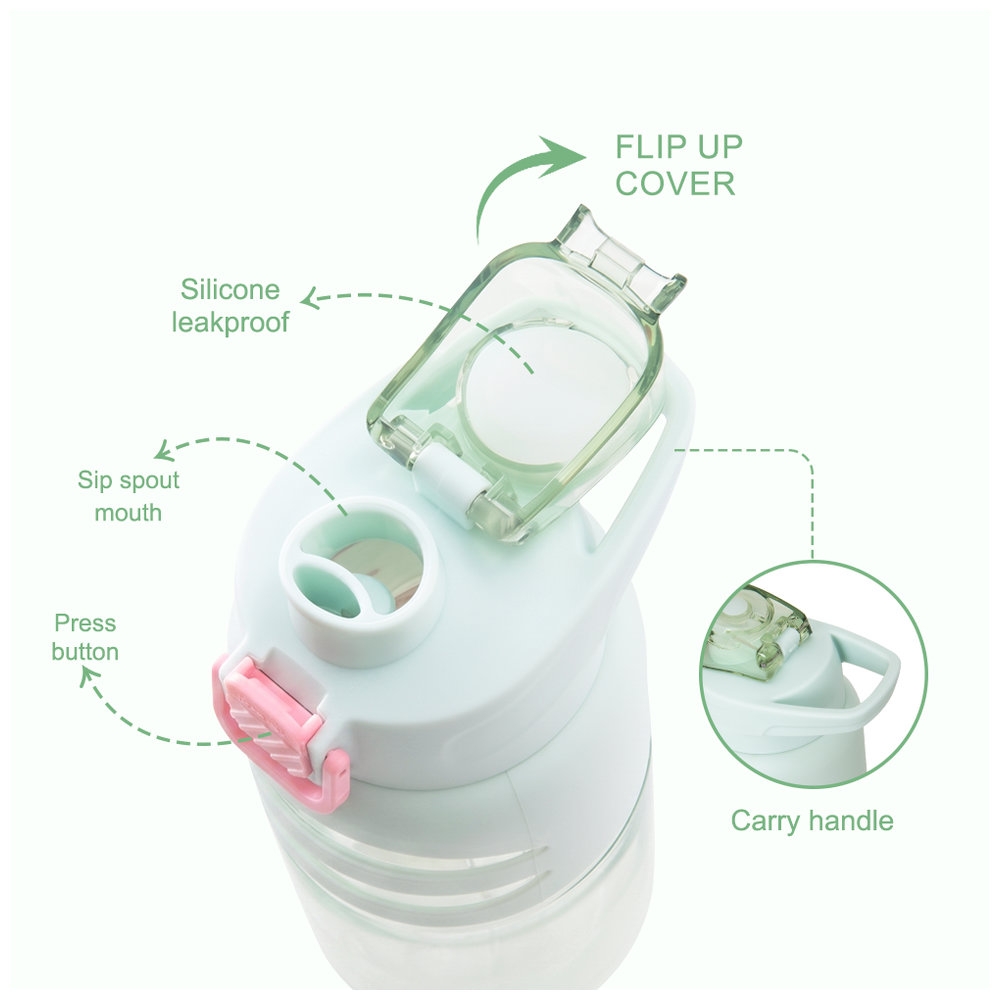 Eazy Kids - Flip Top Spout And Straw Water Bottle - Bicycle Mint - 750 ml