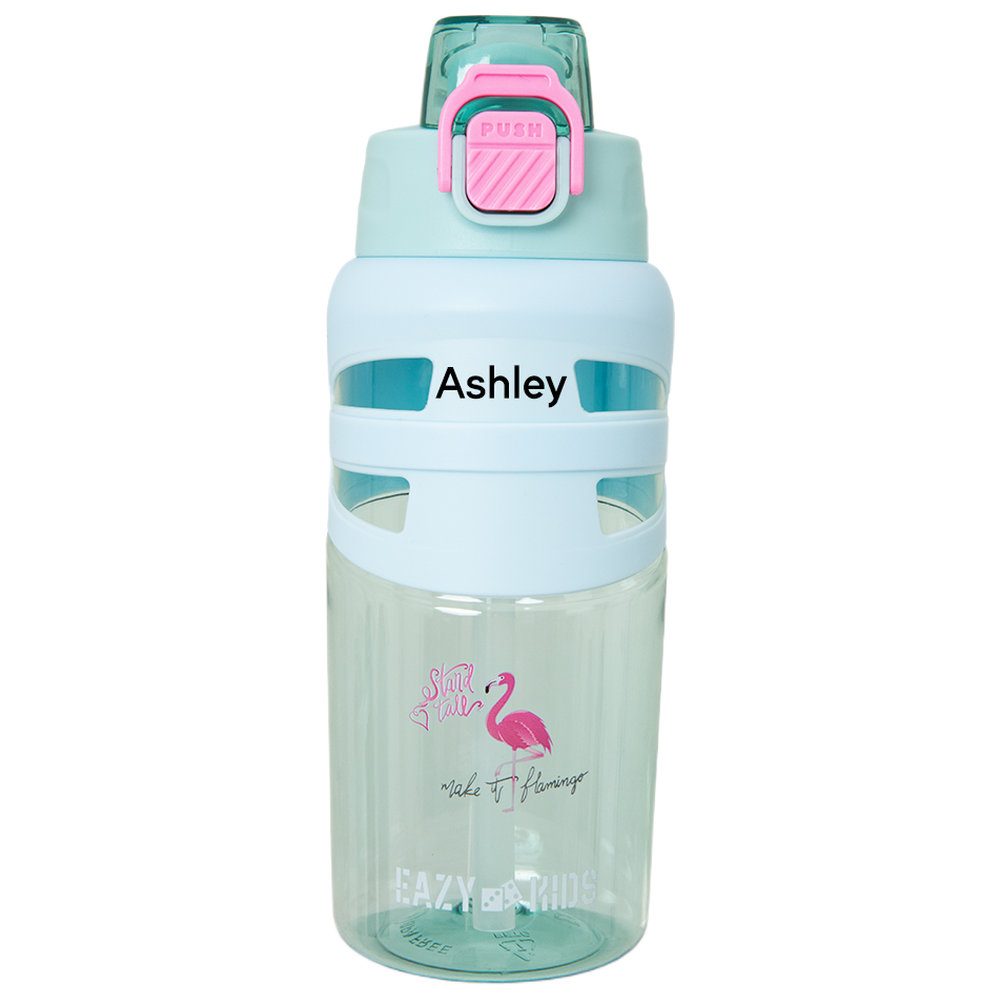 Eazy Kids - Personalized Flip Top Water Bottle - Flamingo Aqua - 750 ml