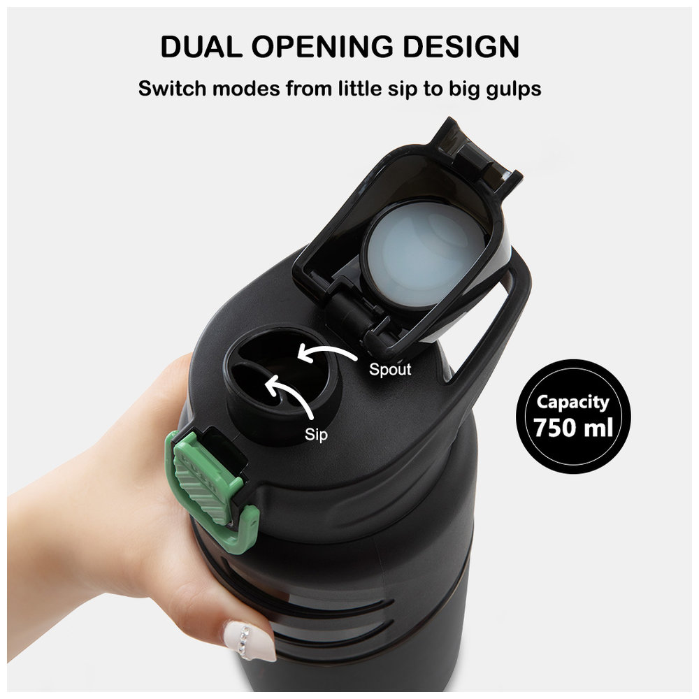 Eazy Kids - Flip Top Spout And Straw Water Bottle - Gamer Black - 750 ml