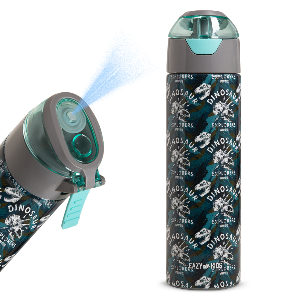 Eazy Kids - Insulated  Stainless Steel Water Bottle with Spray Dinosaurs 640ml - Green