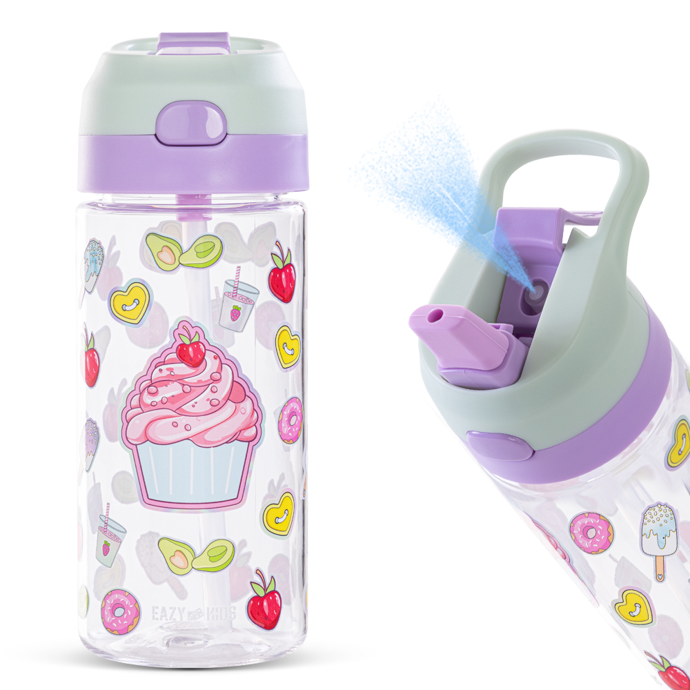 Eazy Kids - Muffin Tritan Water Bottle with Spray 500ml - Purple
