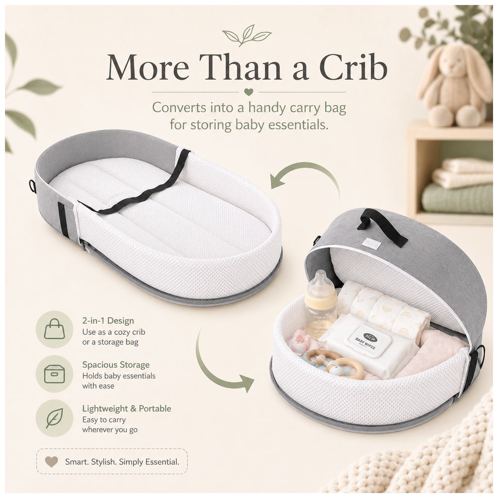 Bumble & Bird - 2-in-1 Foldable Baby Nest & Travel Bag with Mosquito Net – Grey