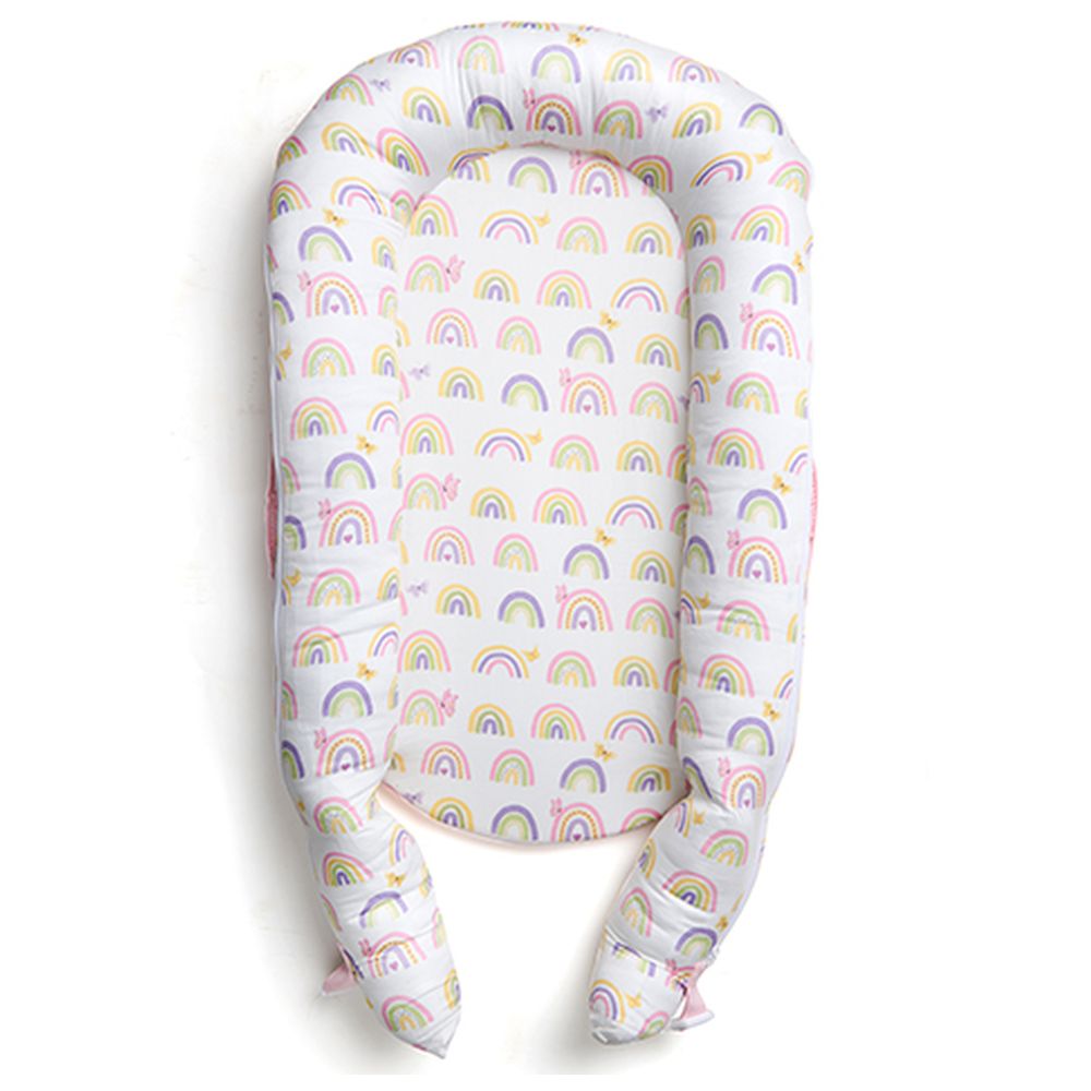 Fancy Fluff Organic Baby Cocoon With Protector - Rainbow Dreams