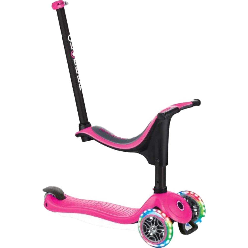 Globber Go Up Sporty Adjustable 3 Wheel Kids Scooter with LED Lights – Foldable Kick Scooter – Deep Pink