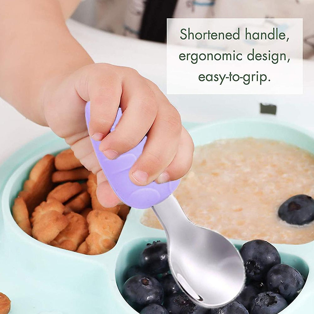 Brain Giggles - Kitty Short Silicone Handle Cutlery Set With Case - Purple