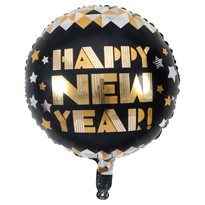 Party Propz - New Year Foil Balloon - Pack of 5 - Black/Gold