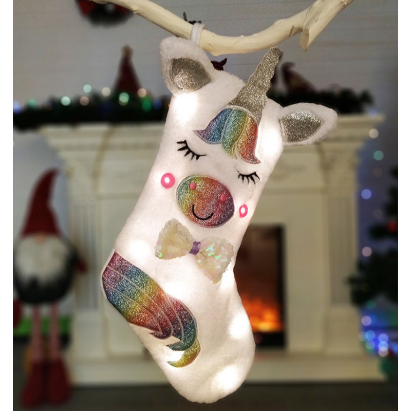 Party Propz - LED Christmas Stockings for Girls - Unicorn - White