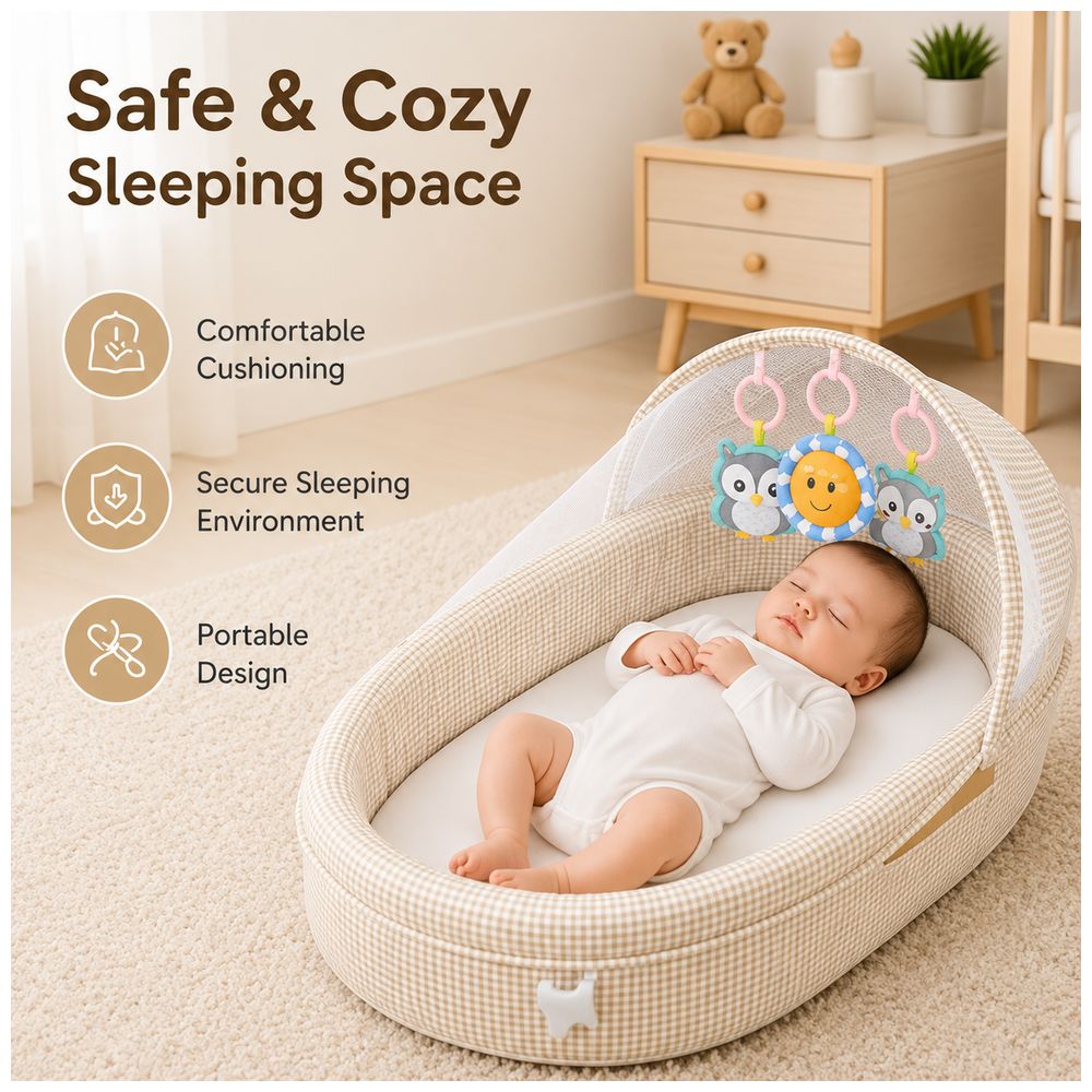 Little Angel Baby Nest Bed With Mosquito Net - Brown