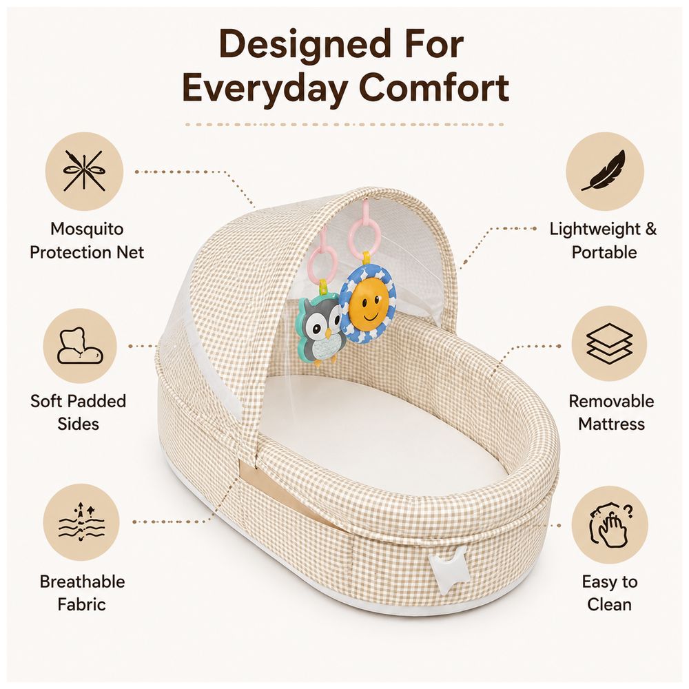Little Angel Baby Nest Bed With Mosquito Net - Brown