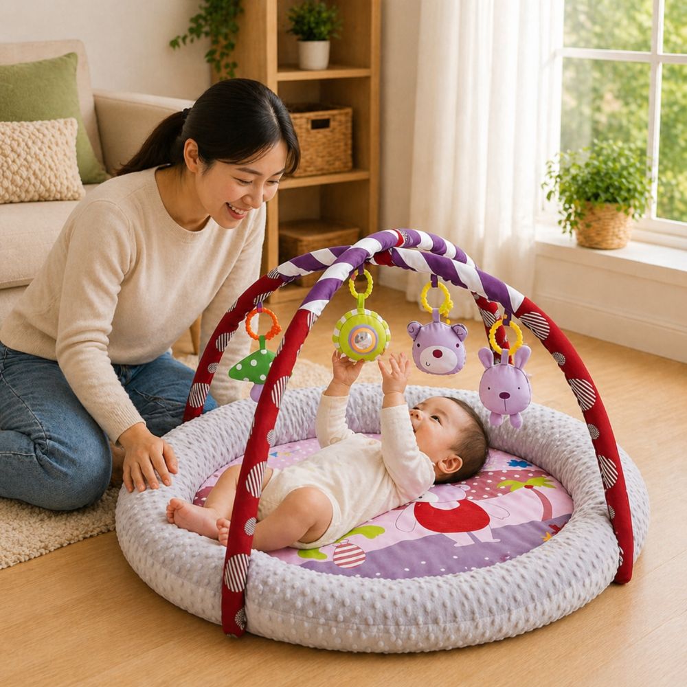 Little Angel Baby Play Mat With Hanging Toys - Purple Theme