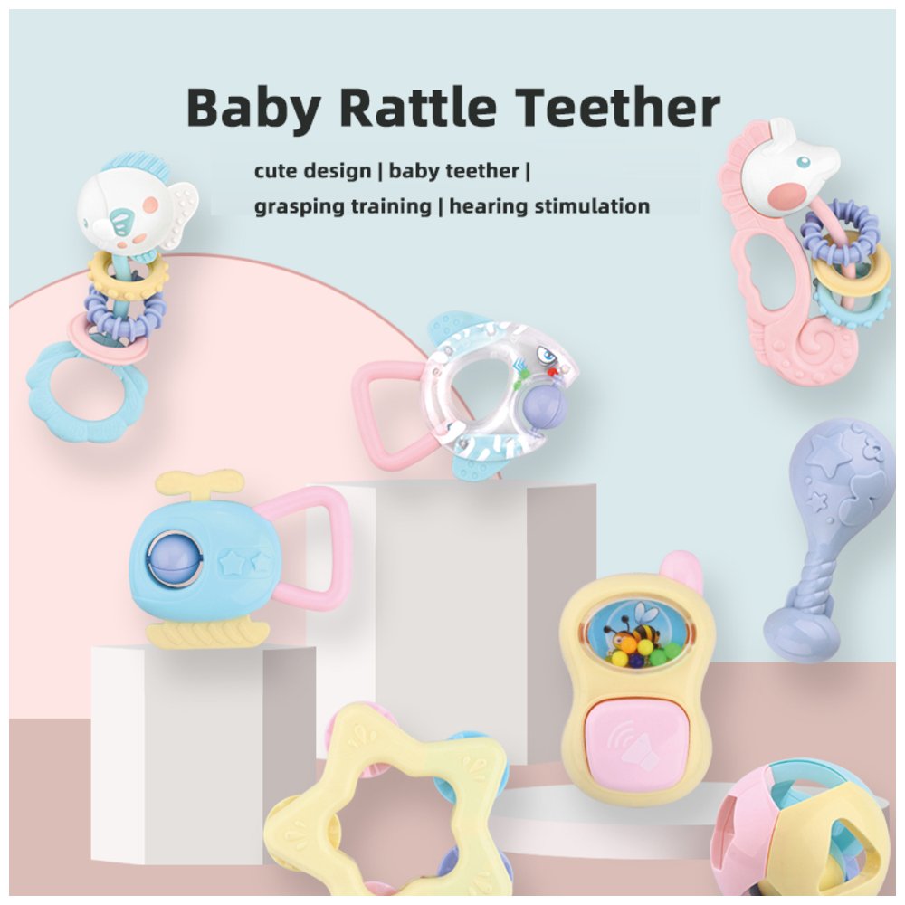 Huanger - Baby Rattles & Teether Sensory Toy Set - Multicolor